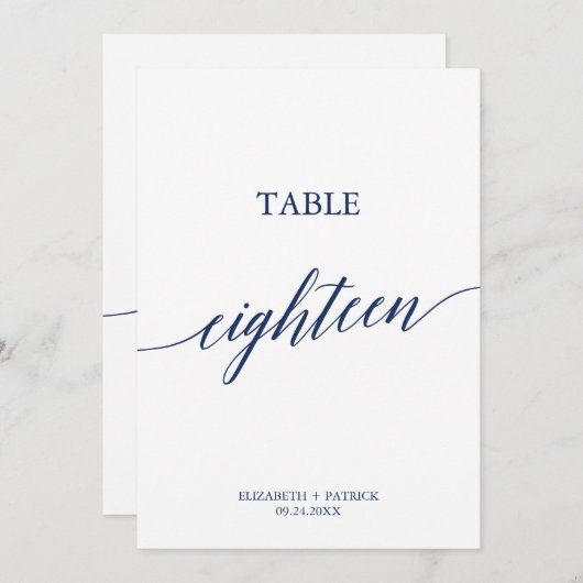 Elegante Navy Calligrafy Table 18 Tischnummer (Vorne/Hinten)