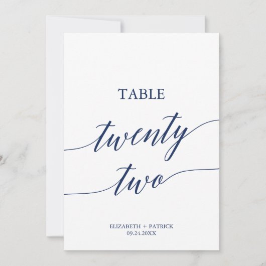 Elegante Navy Calligrafy Table 22 Tischnummer (Vorderseite)
