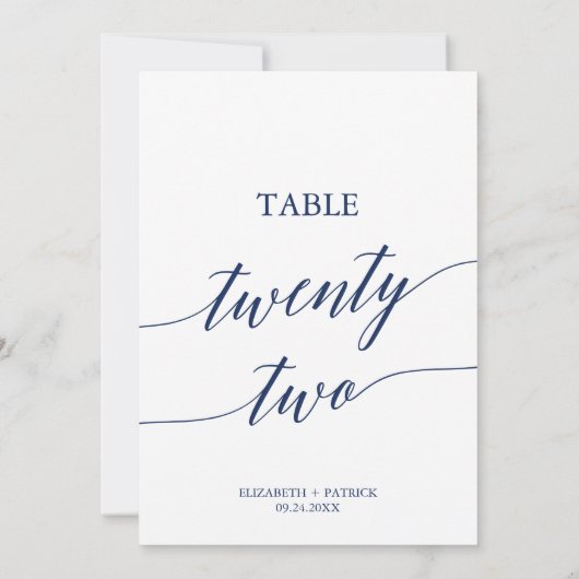 Elegante Navy Calligrafy Table 22 Tischnummer (Rückseite)