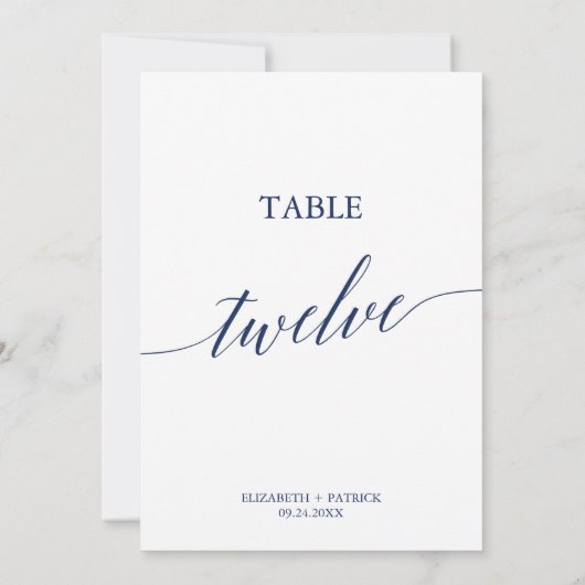 Elegante Navy Calligraphy Table 12 Tischnummern (Rückseite)