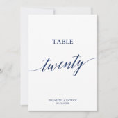 Elegante Navy Calligraphy Table 20 Tischnummer (Vorderseite)