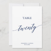 Elegante Navy Calligraphy Table 20 Tischnummer (Rückseite)