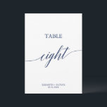 Elegante Navy Calligraphy Table Aight Tischnummer<br><div class="desc">Dieser elegante Seekalligrafiesttisch mit acht Tischnummern eignet sich perfekt für eine einfache Hochzeit. Das neutrale Design besticht durch eine minimalistische Karte,  die mit romantischer und skurriler Typografie dekoriert ist. Die Karte druckt auf der Vorder- und Rückseite (beidseitig). Andere Tischnummern in der Sammlung werden separat verkauft.</div>
