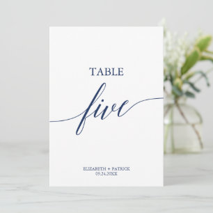 Elegante Navy Calligraphy Table Five Tischnummer