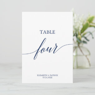 Elegante Navy Calligraphy Table Four Tischnummer