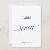 Elegante Navy Calligraphy Table Seven Tischnummer (Vorderseite)