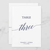 Elegante Navy Calligraphy Table Three Tischnummer (Vorne/Hinten)