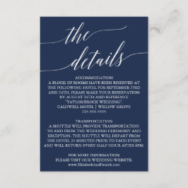 Elegante Navy Calligraphy Wedding Details Card Begleitkarte