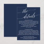 Elegante Navy Calligraphy Wedding Details Card Begleitkarte (Vorne/Hinten)