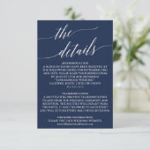 Elegante Navy Calligraphy Wedding Details Card Begleitkarte (Stehend Vorderseite)