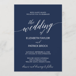Elegante Navy Calligraphy Wedding Einladung