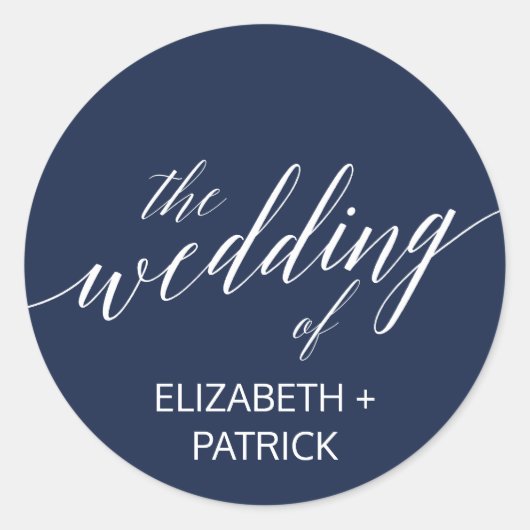 Elegante Navy Calligraphy Wedding Umschlag Aufkleb Runder Aufkleber (Vorderseite)
