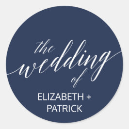 Elegante Navy Calligraphy Wedding Umschlag Aufkleb Runder Aufkleber