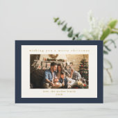 Elegante Navy Custom Foto Weihnachtskarte Feiertagskarte (Stehend Vorderseite)
