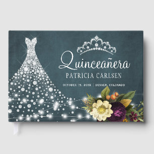 Elegante navy Diamant Prinzessin Tiara Quinceanera Gästebuch