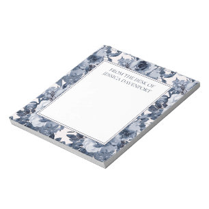 Elegante Navy Dusty Blue Floral White von Desk Notizblock