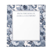 Elegante Navy Dusty Blue Floral White von Desk Notizblock (Vorderseite)