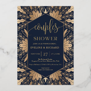 Elegante Navy-Echtgoldfolie-Schriftzug-Paar-Brautp Folieneinladung