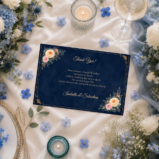 Elegante Navy-Ecken-Blumenhochzeit Dankeskarte