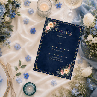 Elegante Navy-Ecken-Blumenhochzeit RSVP Karte