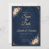 Elegante Navy-Ecken-Blumenhochzeit Save The Date (Vorderseite)