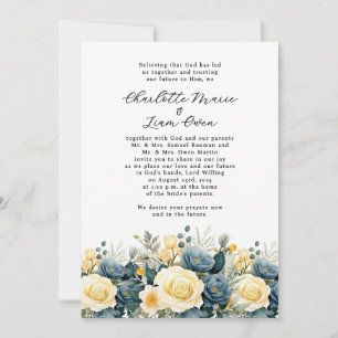 Elegante Navy-Gelb Florale Wasserfarbe Hochzeit Einladung