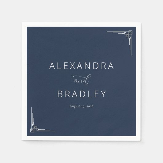 Elegante Navy Geometrie Serviette (Vorderseite)