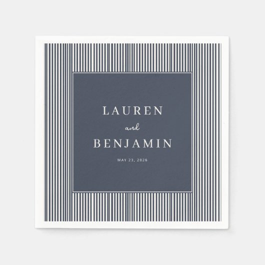 Elegante Navy gestreift Minimalistischer Stil Serviette (Vorderseite)