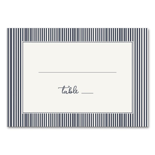 Elegante Navy gestreift Minimalistischer Stil Tischnummer (Vorderseite)