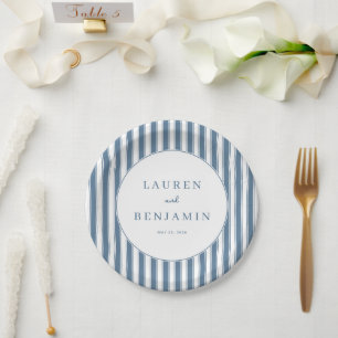 Elegante navy gestreifte Kreise Pappteller