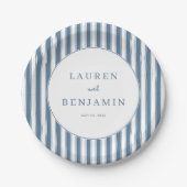 Elegante navy gestreifte Kreise Pappteller (Vorderseite)