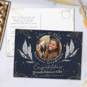 Elegante Navy Gold Abschluss Ankündigung Postkarte