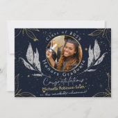 Elegante Navy Gold Abschluss Ankündigung Postkarte (Vorderseite)