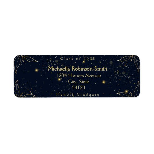 Elegante Navy Gold Abschluss Rücksendeadresse (Vorne)