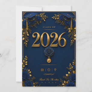 Elegante Navy-Gold-Abschlusskarte – Abschlussjahrg Einladung