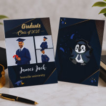 Elegante Navy-Gold-Abschlusskarten-Ankündigung