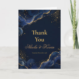 Elegante Navy-Gold-Alkohol-Tinte-Hochzeit-Jubiläum Dankeskarte