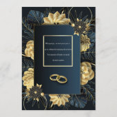 Elegante Navy-Gold Blumen-Hochzeitseinladung Einladung (Rückseite)