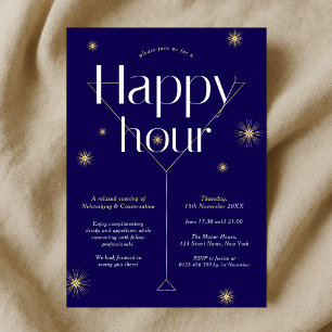 Elegante Navy & Gold Business Networking Happy Hou Einladung