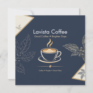 Elegante Navy-Gold-Café-Dankeskarten-Postkarte Einladung