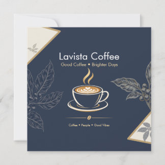 Elegante Navy-Gold-Café-Dankeskarten-Postkarte Einladung