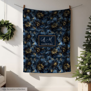 Elegante Navy-Gold-Decke mit individuellem Namen u Fleecedecke