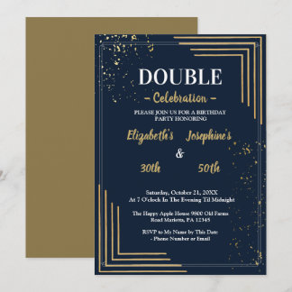 Elegante Navy-Gold-Doppelgeburtstagsfeier Einladung