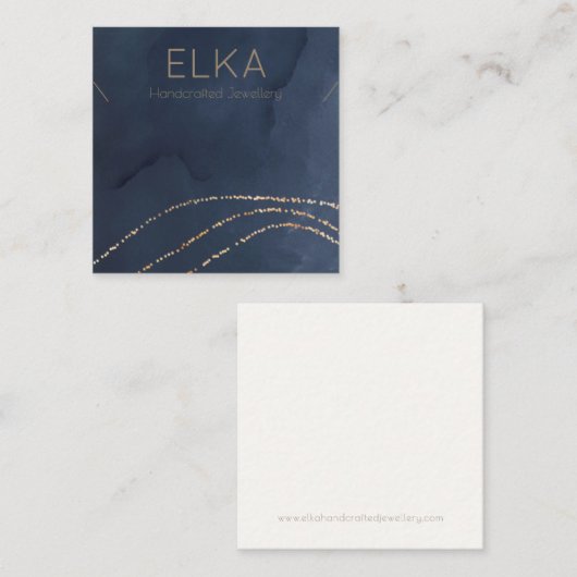 Elegante Navy&Gold Dots Square NecklaceDisplay Car Quadratische Visitenkarte (Vorne/Hinten)