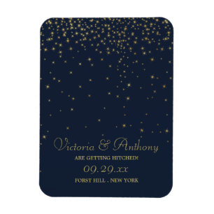 Elegante Navy & Gold Falling Stars Save the Date Magnet