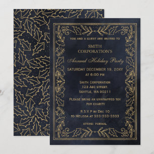 Elegante Navy-Gold Firmen-Weihnachtsfeier Einladung