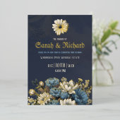 Elegante Navy Gold Foil Floral Einladung (Stehend vorne)