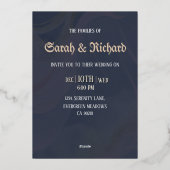 Elegante Navy Gold Foil Floral Einladung (Rückseite)