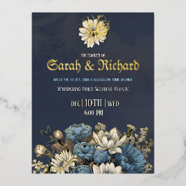 Elegante Navy Gold Foil Wedding Postcard Folie Einladungspostkarte