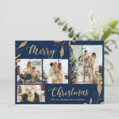 Elegante Navy Gold Foto Collage Weihnachtskarte (Stehend Vorderseite)